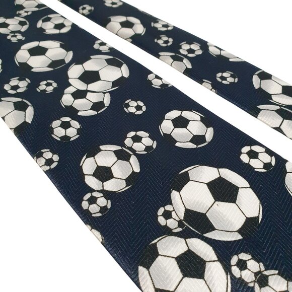 Romario Manzini Soccer Ball Necktie Mens Sports Pattern Navy White 3 Inch Tie - Picture 3 of 5